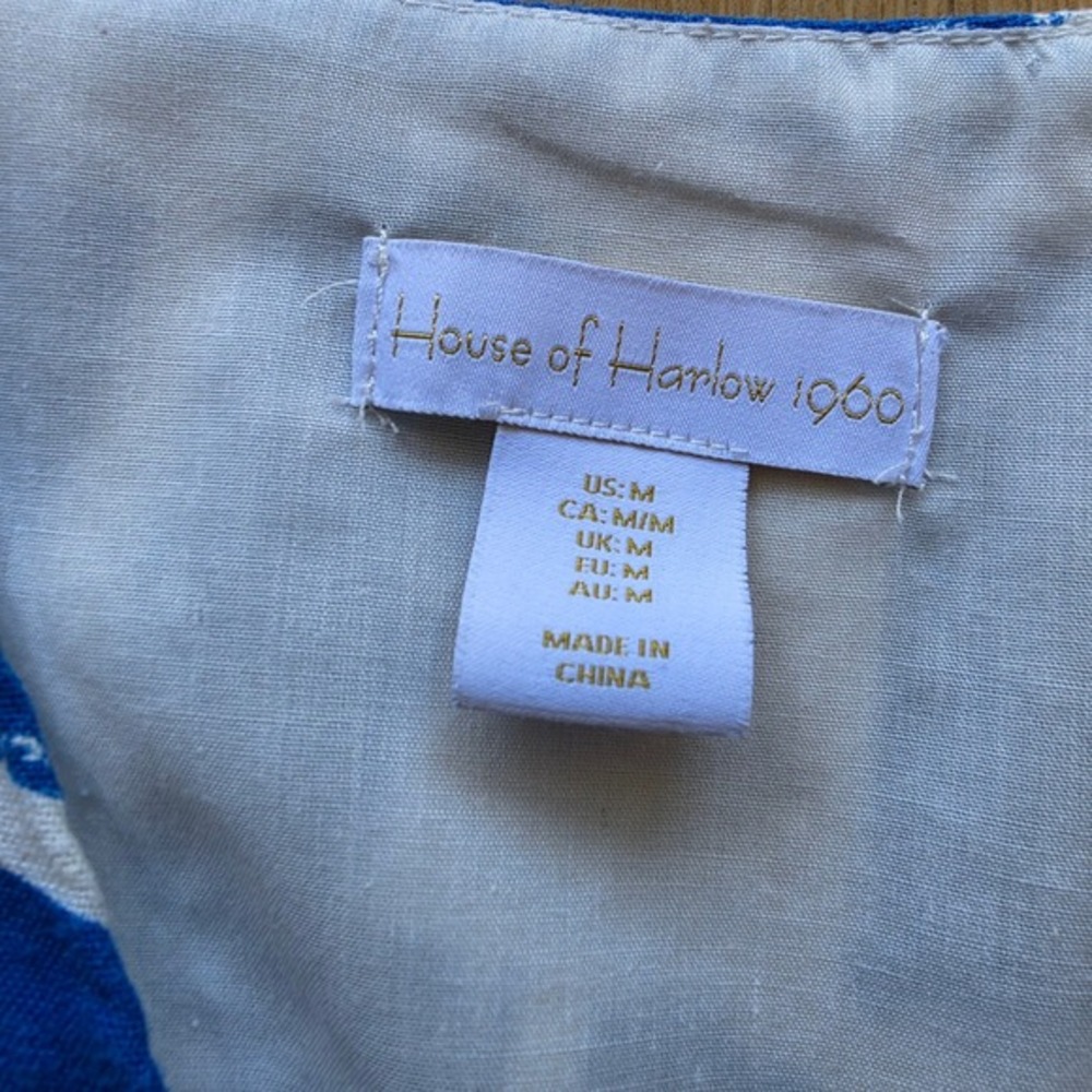 House of Harlow 1960 Blue White Abstract Brushstroke Linen Blend Crop Top Medium - Picture 3 of 9